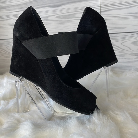 Stuart Weitzman Suede Peep-Toe Wedges - Picture 10 of 14